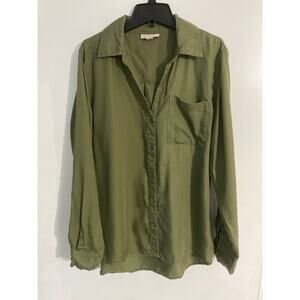 Knox Rose button down shirt women’s size M olive green utility relaxed basic